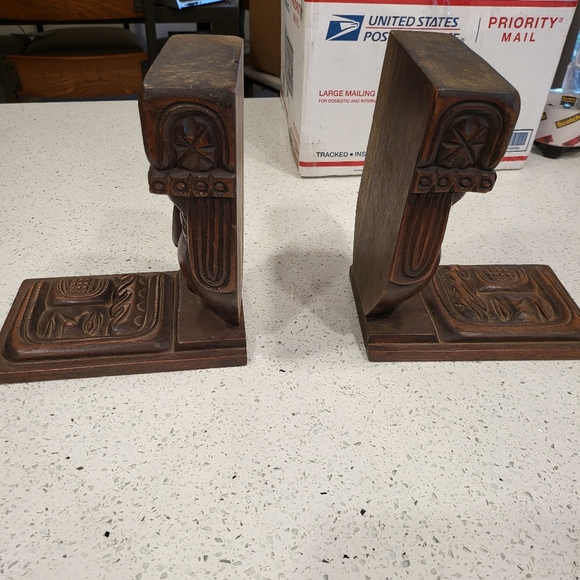 Vintage 1960's Hand Carved Tribal Wooden Bookends/ TIKI - Picture 6 of 7